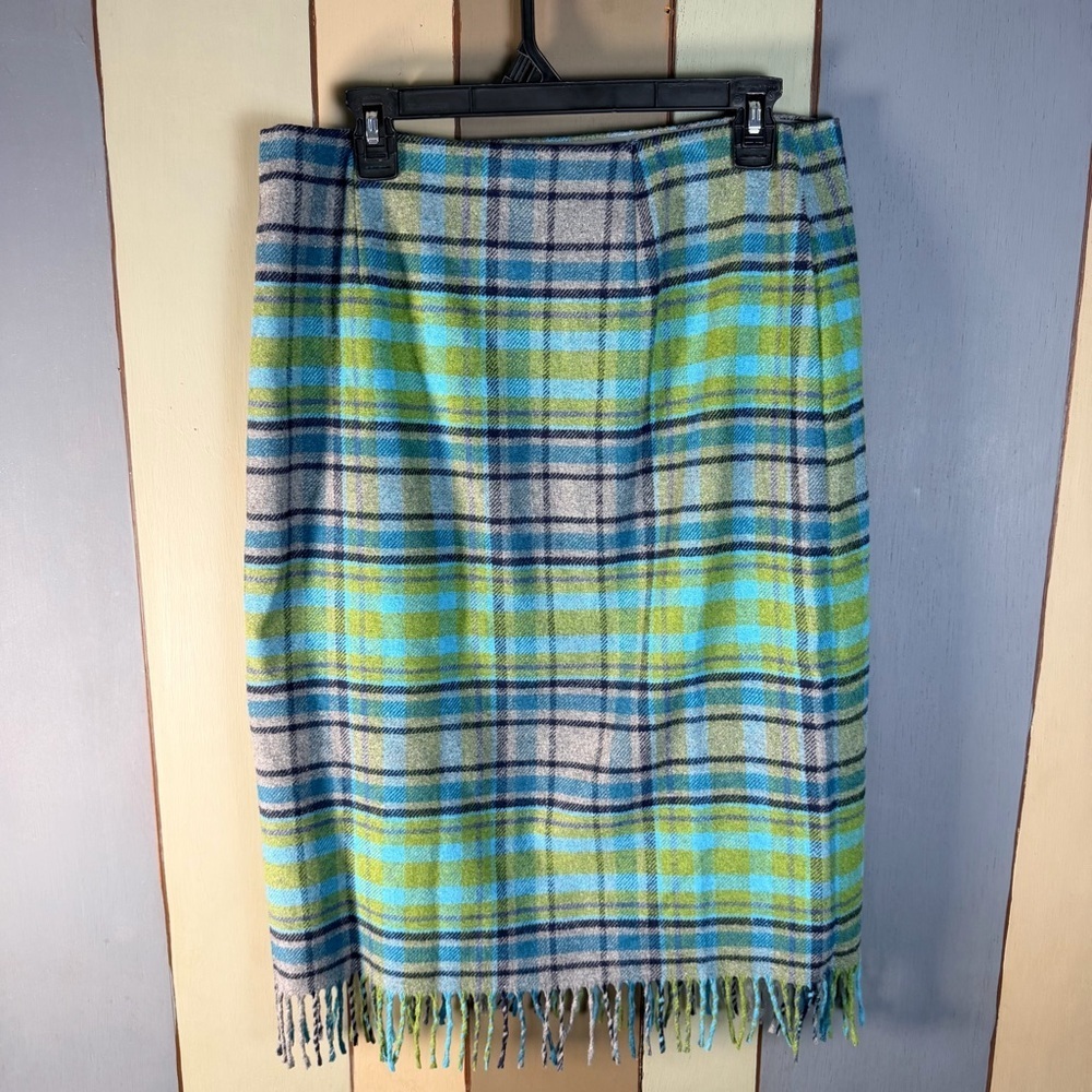 J.Jill Wool-Blend, Plaid Fringe Skirt- Size:10 - Picture 8 of 10